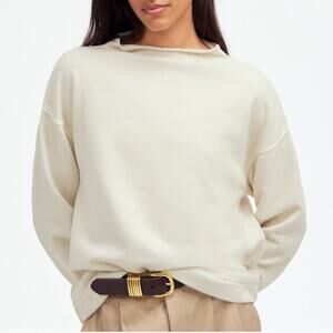 Madewell Long Sleeve Funnel Mock Neck Sweatshirt Parchment White Relaxed Small